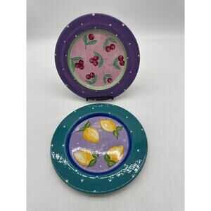 Essex Tutti Frutti Ceramic Decorative  Salad Plates Set of 2 Fruit Portugal 8”